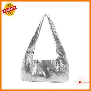 Large Retro Metallic Hobo Shoulder Bag Sparkly Mesh Handbag Women